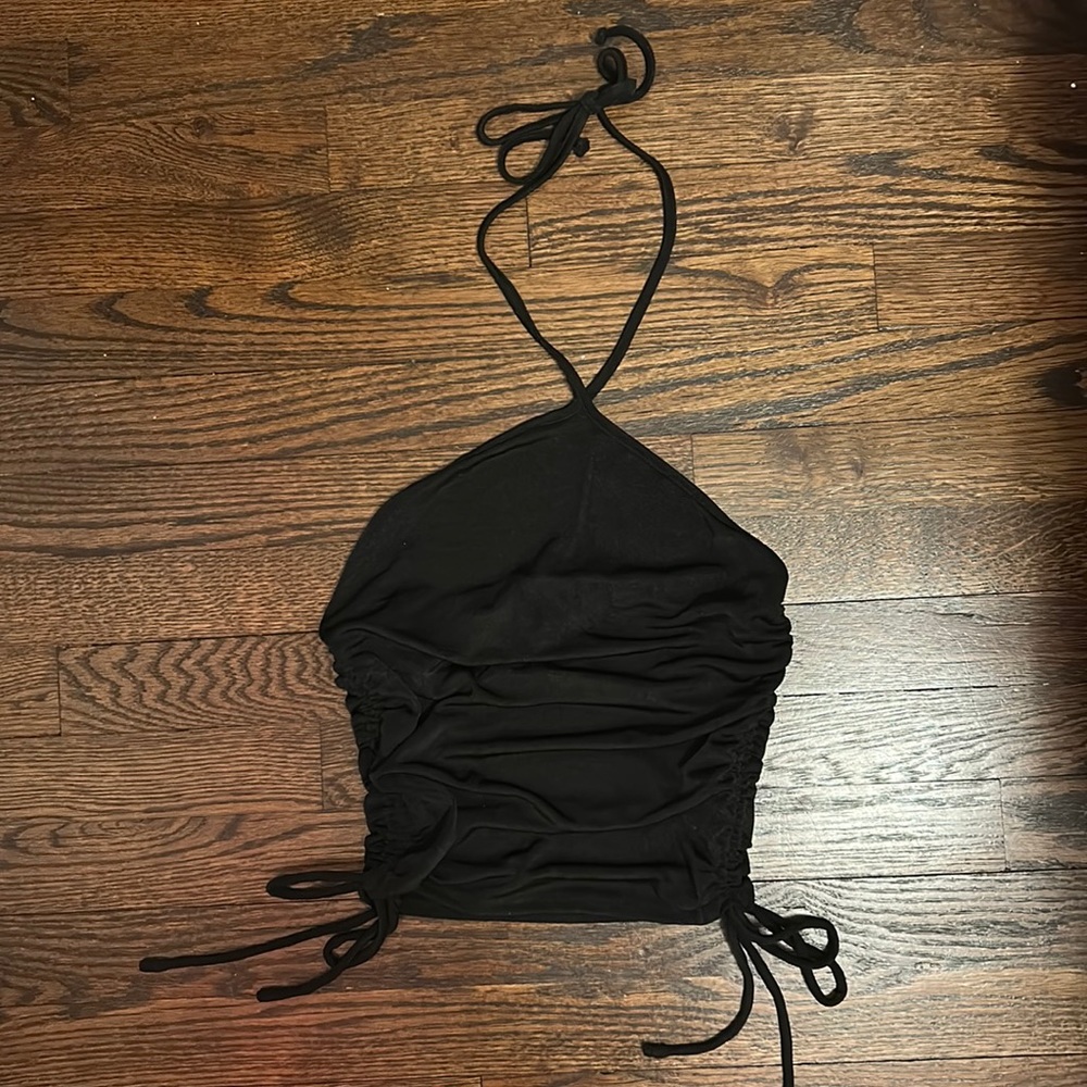 Forever 21 Ruched Black Halter Style Crop Top BNWT